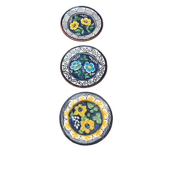 Set of 3 Vintage, Corval, Portugal, art pottery, folk art, handmade, incised,